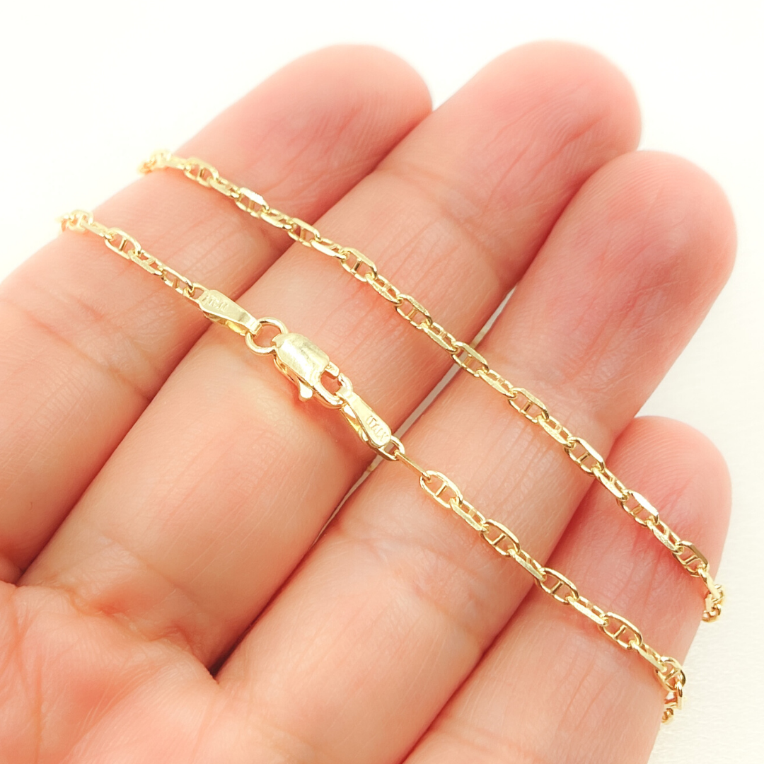 050FLP1T5. 14K Solid Yellow Gold Diamond Cut Marina Link Chain