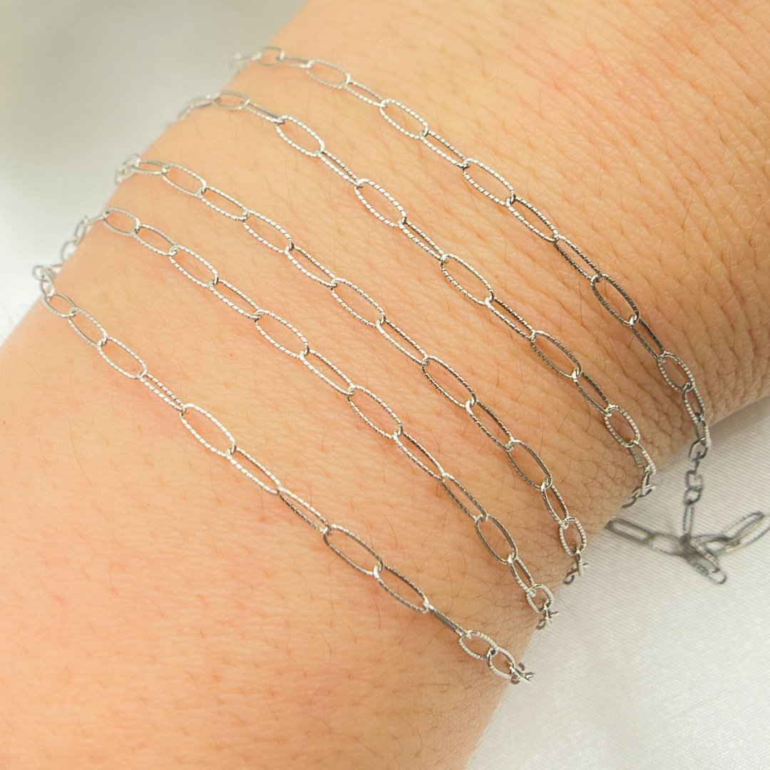 Oxidized Sterling Silver Hammered Paperclip Chain