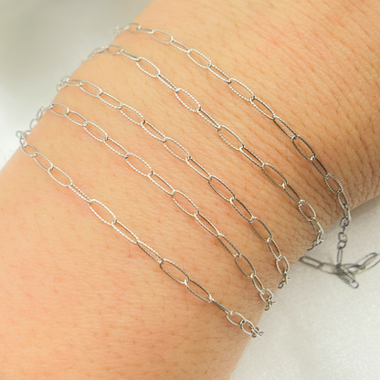 Oxidized Sterling Silver Hammered Paperclip Chain
