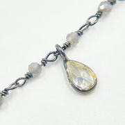 Coated Labradorite & CZ Dangle Oxidized Wire Chain