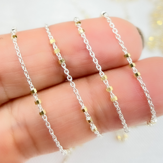 925 Sterling Silver Satellite Golf Plated 3 Cubes Chain