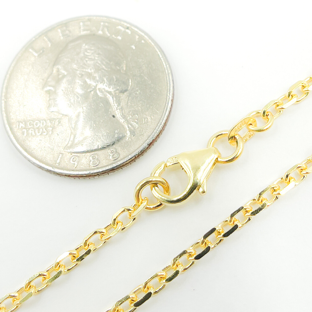 14K Solid Gold Diamond Cut Cable Chain
