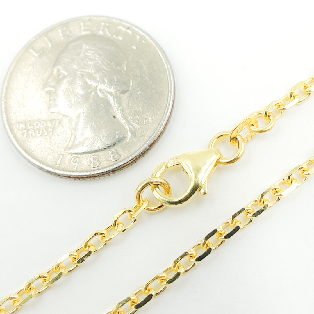 070KFD8. 14K Solid Gold Diamond Cut Cable Chain