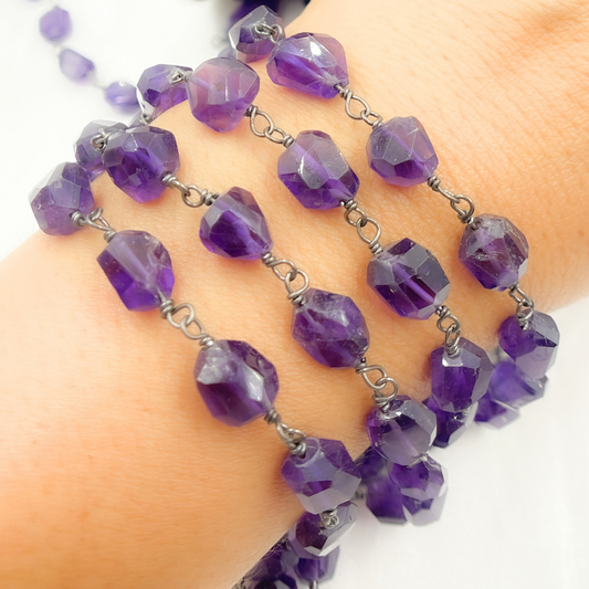 Amethyst Organic Shape Oxidized Wire Chain