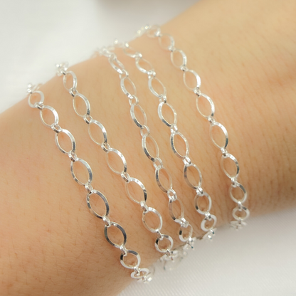 V177SS. Sterling Silver Diamond Cut Oval & Flat Round Link Chain