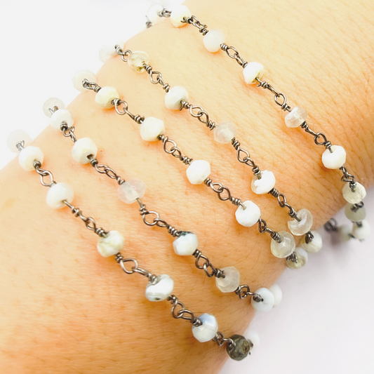 Blue Lace Agate Black Rhodium 925 Sterling Silver Wire Chain