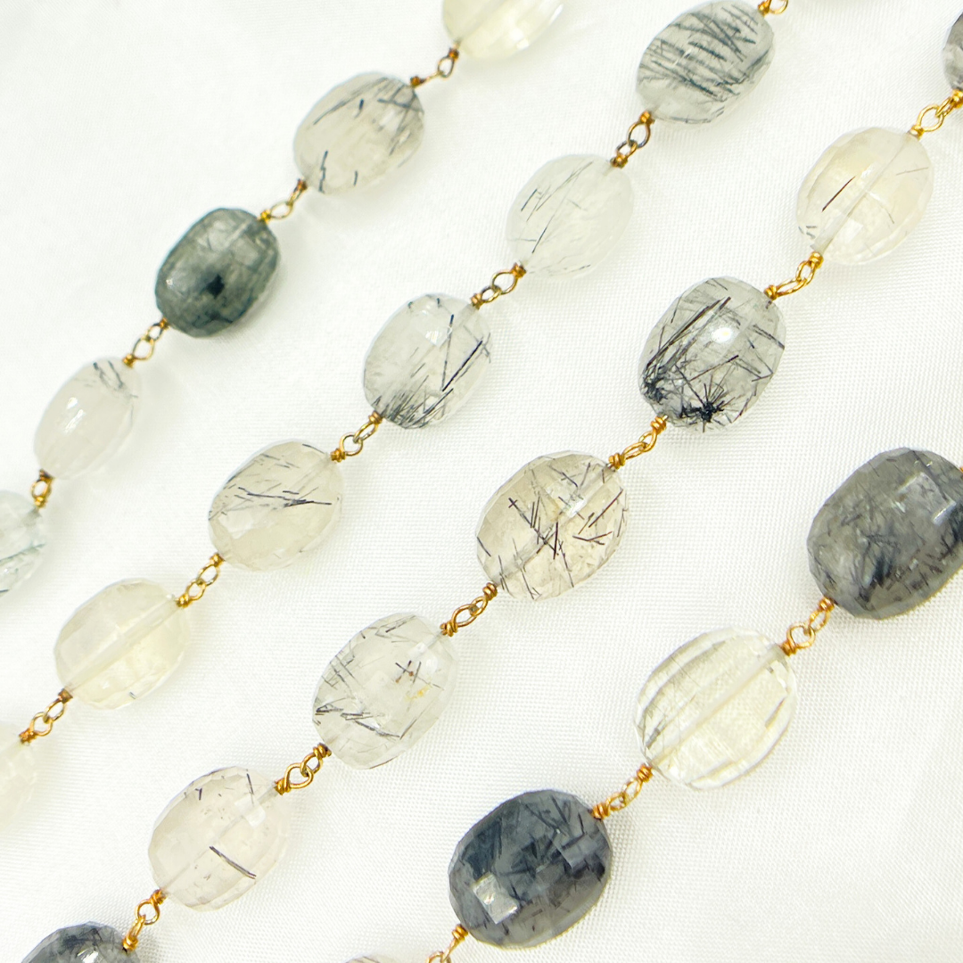 Black Rutile Oval Shape Gold Plated Wire Chain