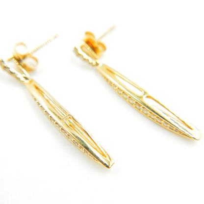 14K Solid Gold and Diamonds Rhomb Dangle Earrings