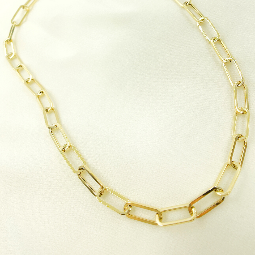 14K Solid Gold Flat Paperclip Necklace.  14K37