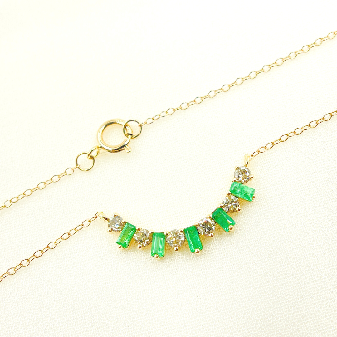 14k Solid Yellow Gold, Diamonds & Precious Stones Cable Link Fancy Necklace