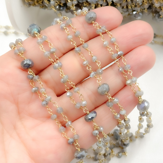 Coated Labradorite Double Gold Plated Connected Wire Chain.