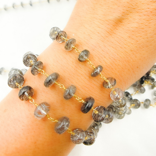 Black Rutile Round Shape Smooth Wire Chain.