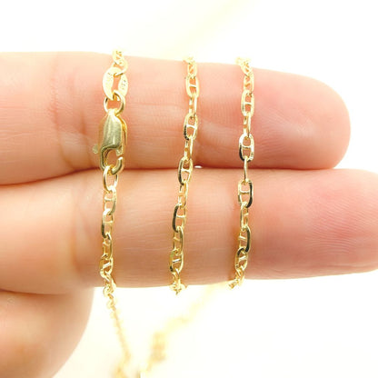 14K Solid Gold Diamond Cut Marina Link Chain