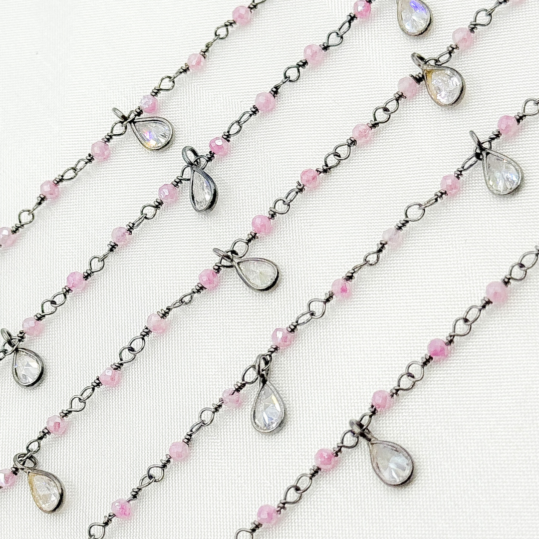 Coated Red Quartz & CZ Dangle Oxidized Wire Chain.