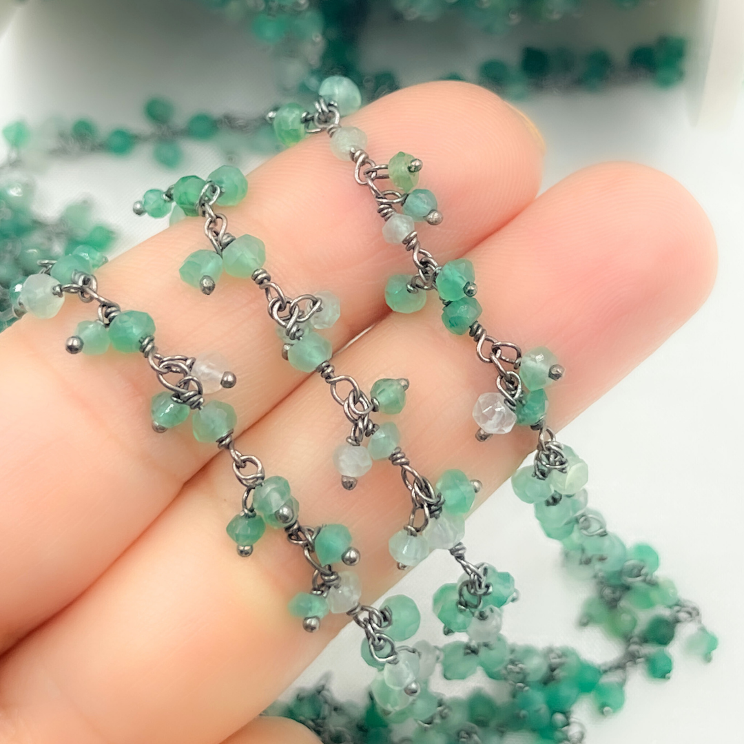 Green Onyx Cluster Dangle Oxidized Wire Chain.