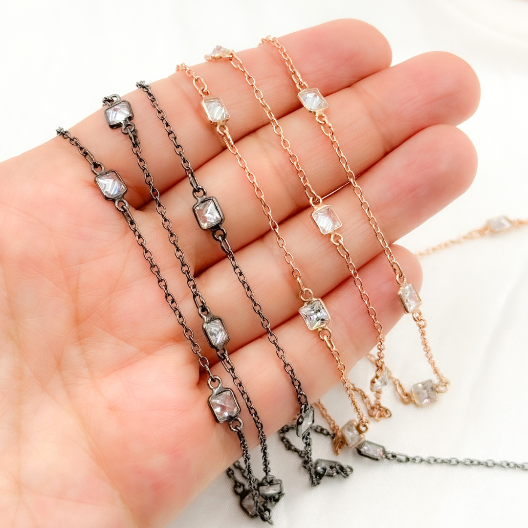 Cubic Zirconia Square Shape Connected Chain.