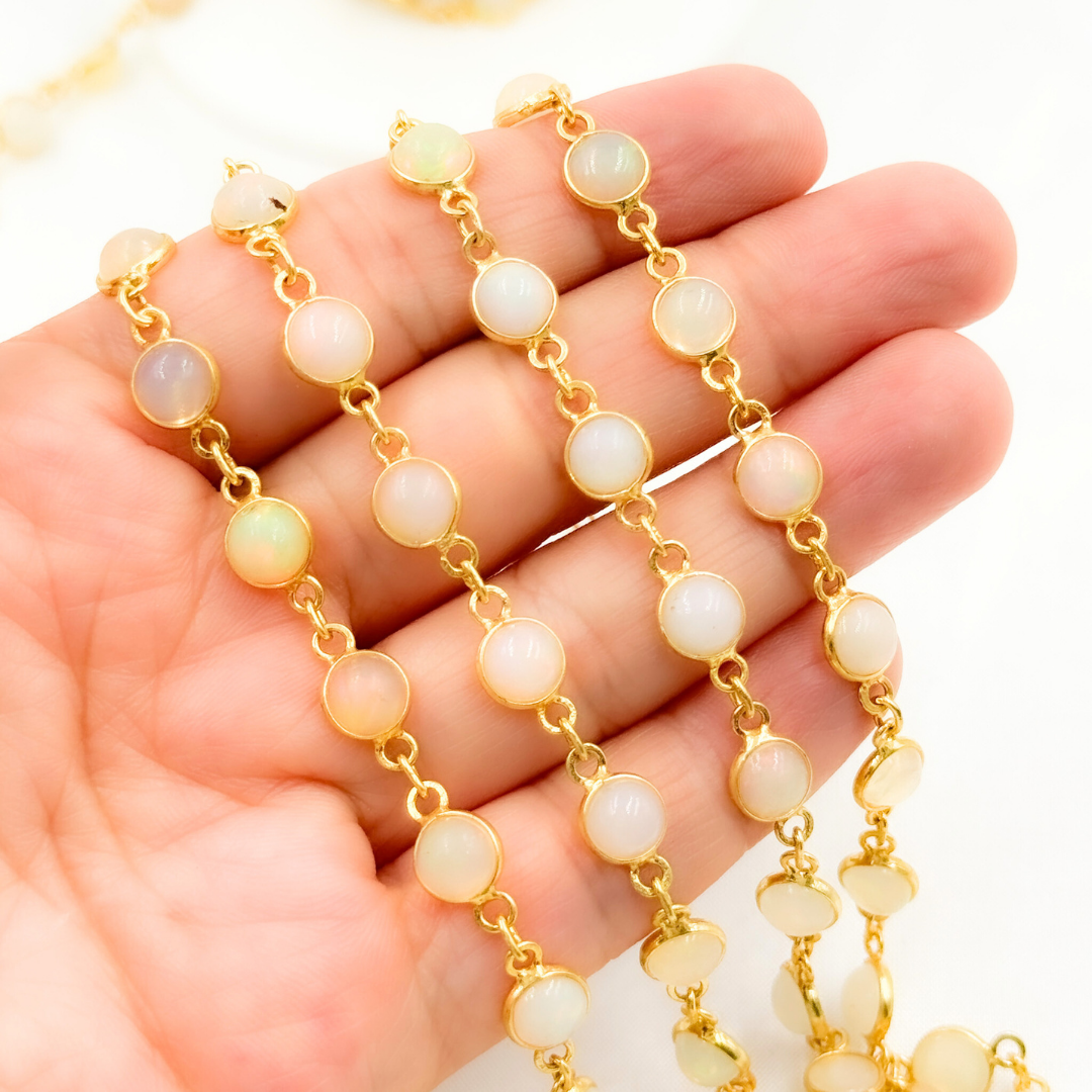 Ethiopian Opal Round Shape Bezel Gold Plated Wire Chain.