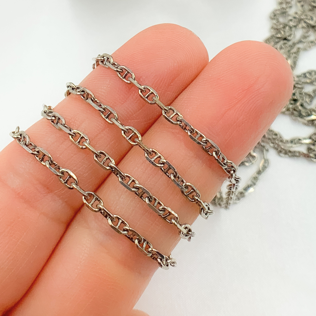 Oxidized 925 Sterling Silver Diamond Cut Marina Link Chain. Y70OX