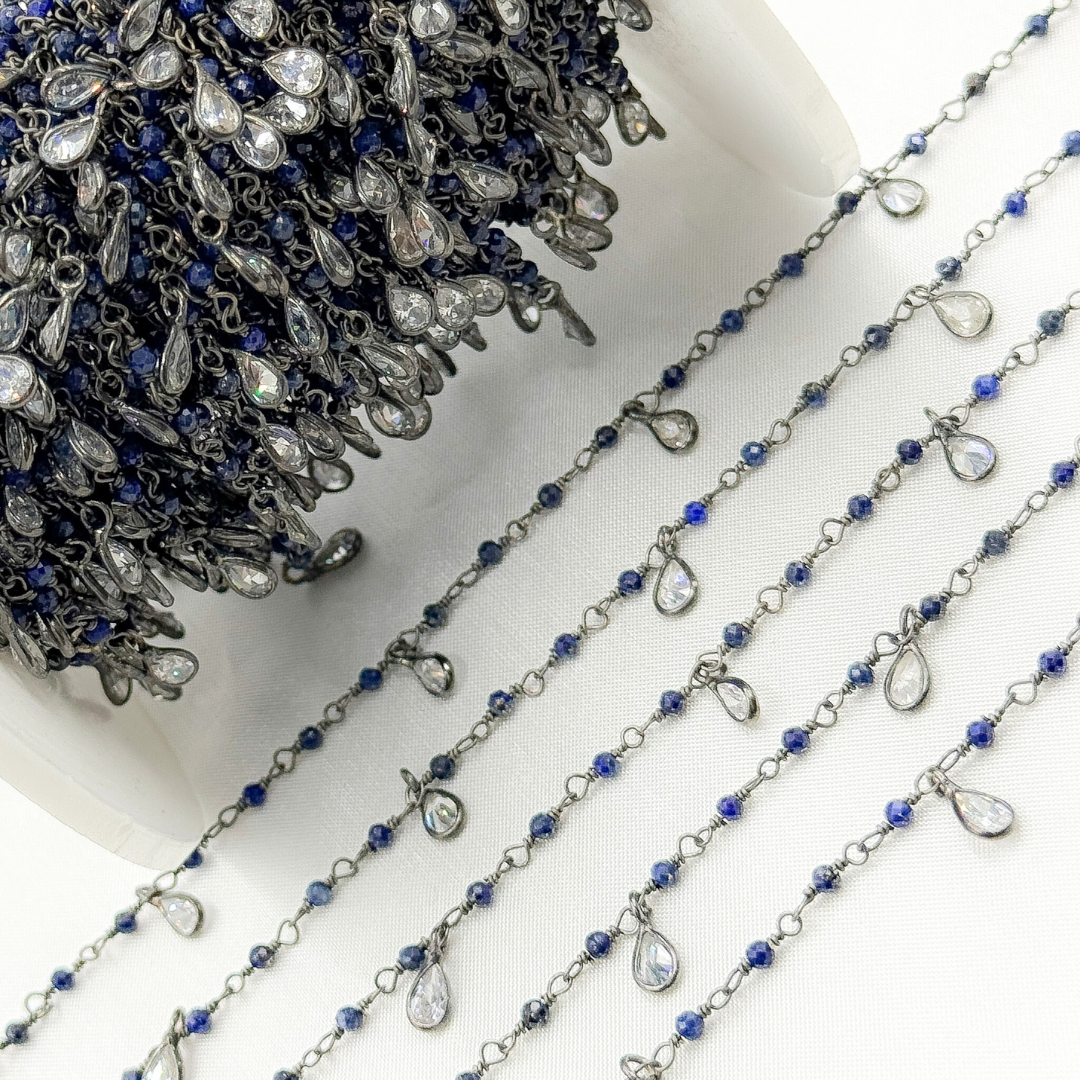 Lapis Lazuli & CZ Dangle Gold Plated Wire Chain.