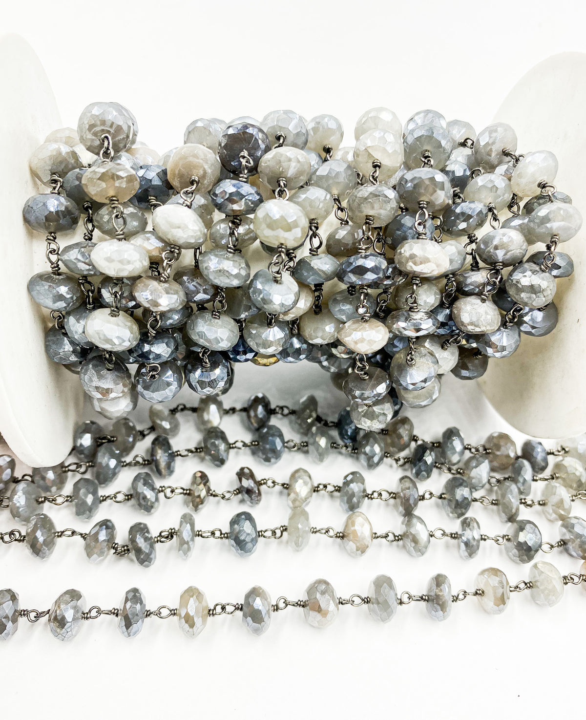 Coated Moonstone Wire Wrap Chain.