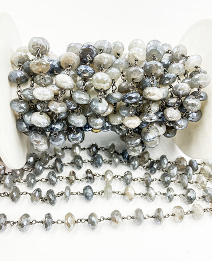 Coated Moonstone Wire Wrap Chain.