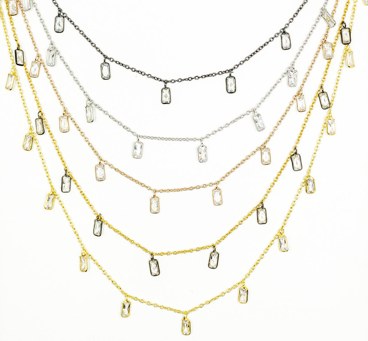 Cubic Zirconia Rectangle Shape Dangle Chain