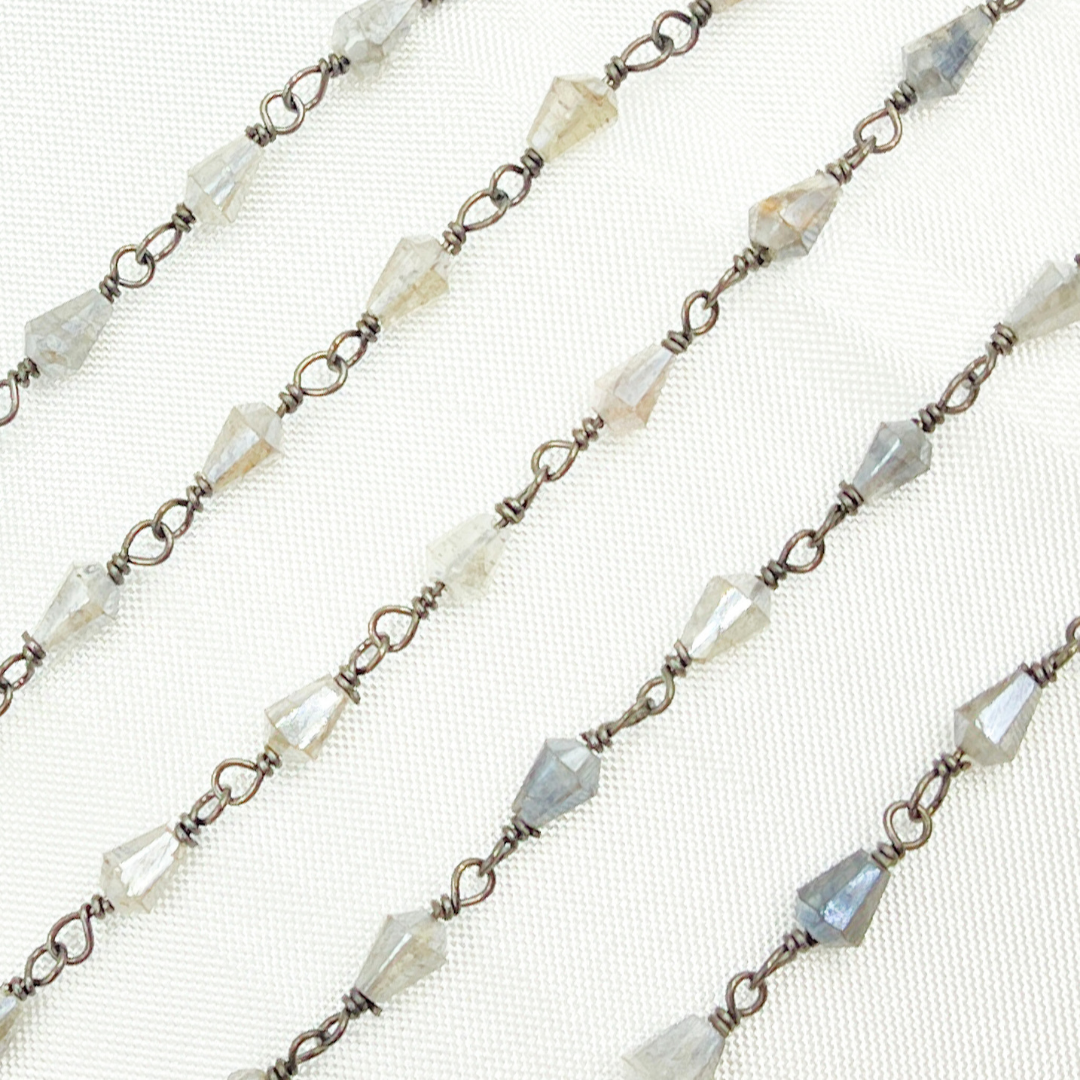 Coated Labradorite Oxidized Wire Chain. CLB58