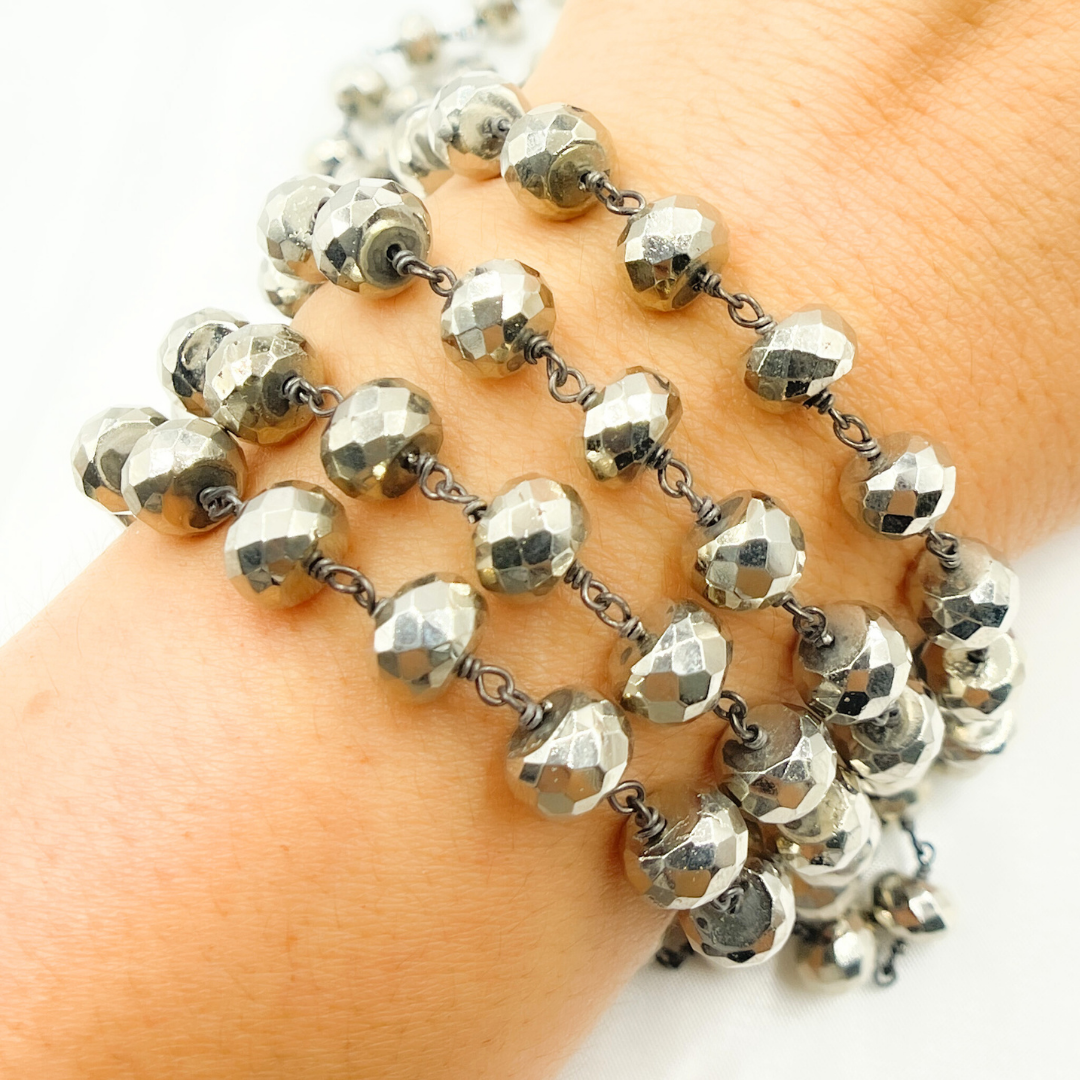 Steel Pyrite Faceted Rondel Oxidized Wire Chain. PYR39