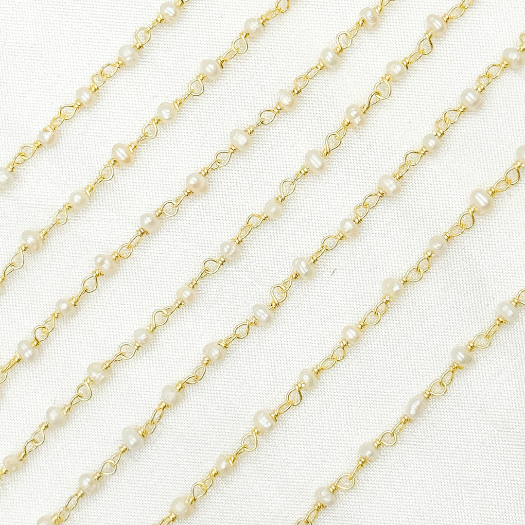 White Freshwater Pearl Gold Plated Wire Chain