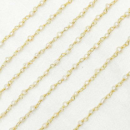 White Freshwater Pearl Gold Plated Wire Chain