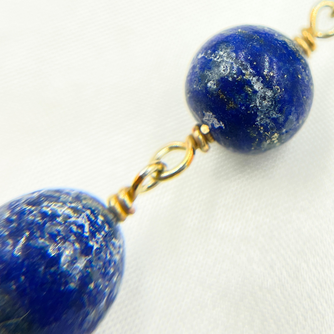 Lapis Lazuli Round Gold Plated Wire Chain.