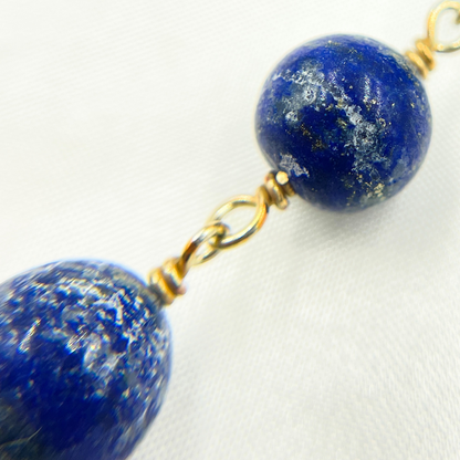 Lapis Lazuli Round Gold Plated Wire Chain.