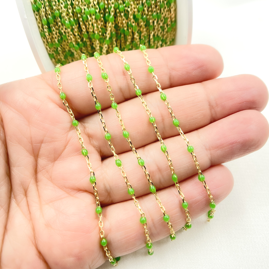 Gold Plated Sterling Silver Enamel Lemon Green Color Chain