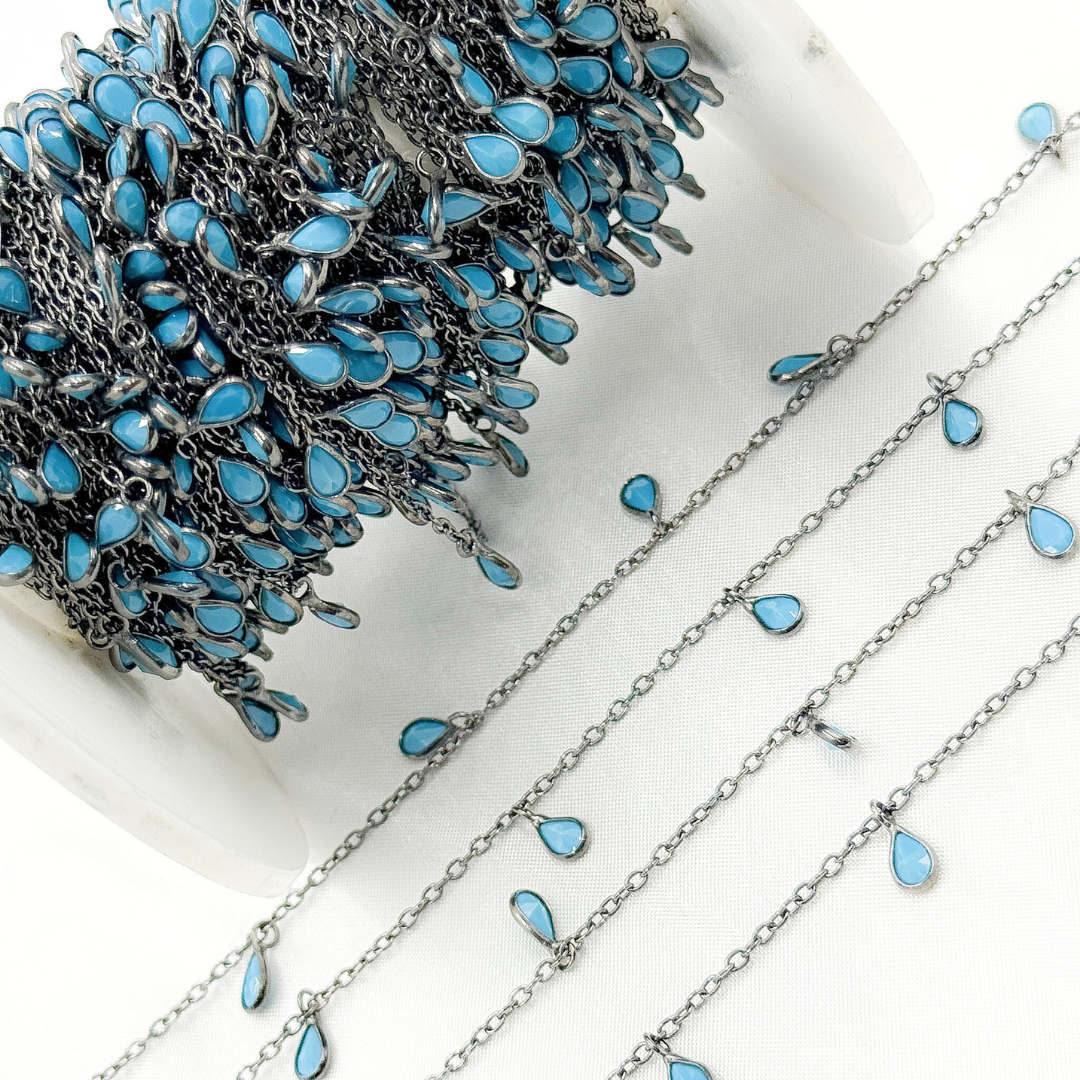 Blue Cubic Zirconia Pear Shape Dangle Chain