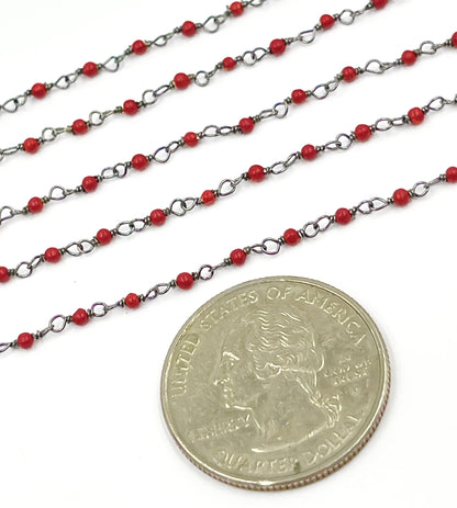 Red Coral Wire Wrap Chain. COR6