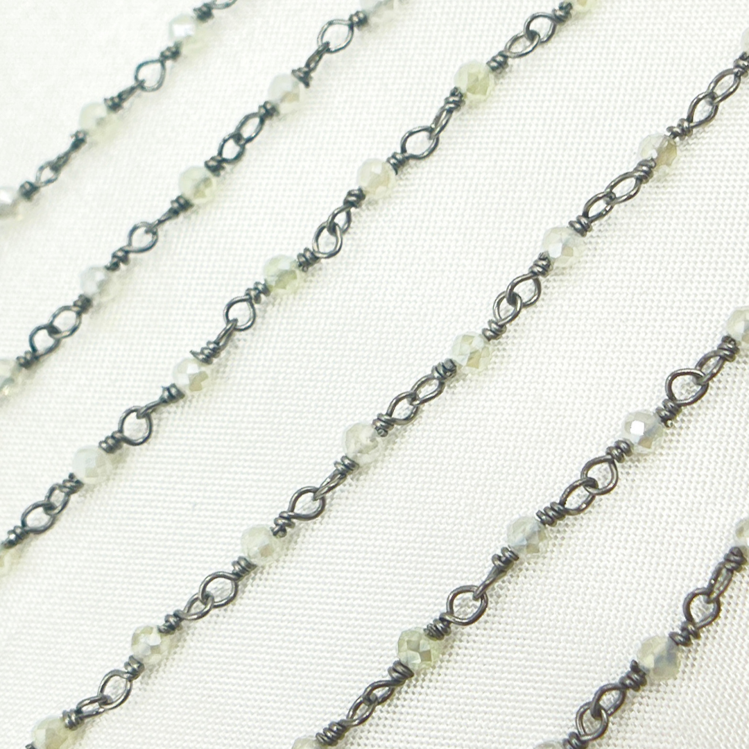 Coated Prehnite Oxidized 925 Sterling Silver Wire Chain.