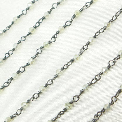 Coated Prehnite Oxidized 925 Sterling Silver Wire Chain.