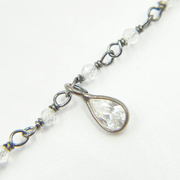 White Topaz & CZ Dangle Oxidized Wire Chain