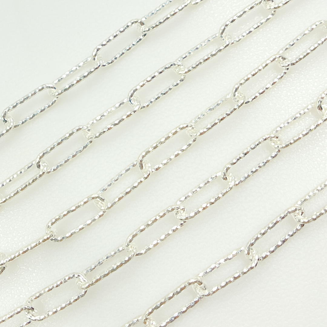 925 Sterling Silver Diamond Cut Paperclip Link Chain. 