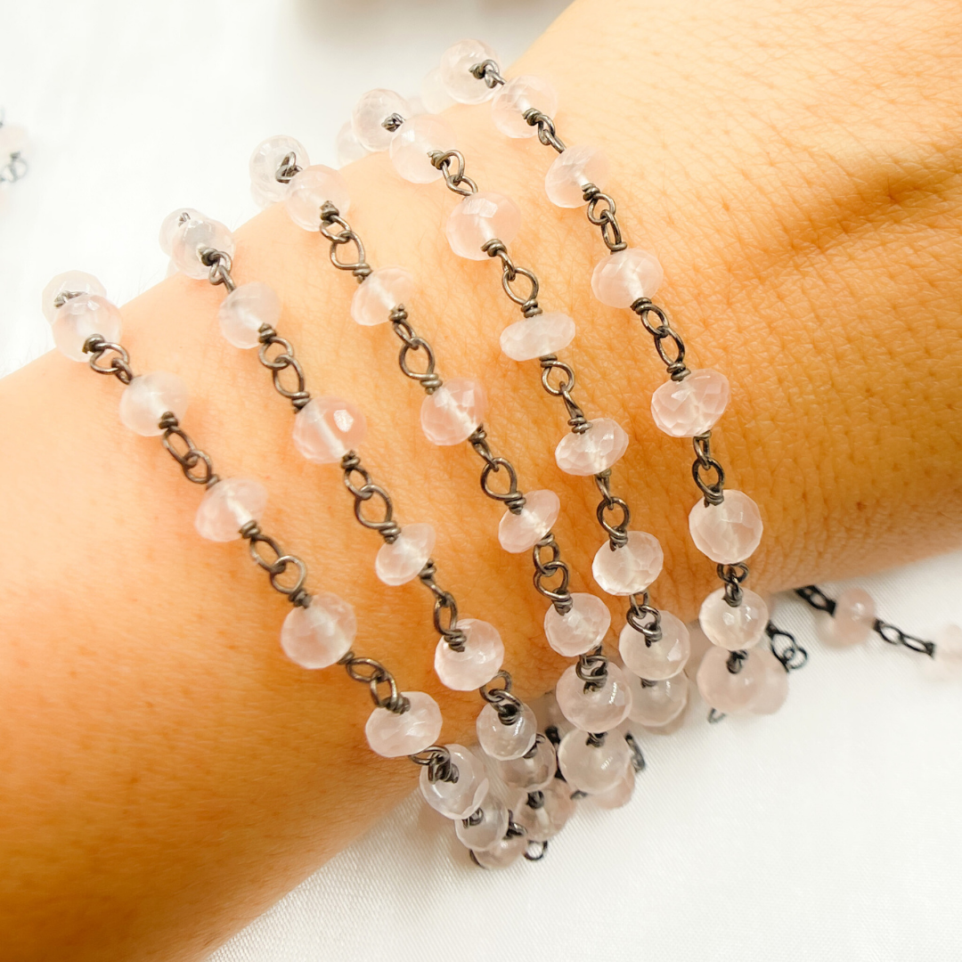 Rose Quartz Oxidized 925 Sterling Silver Wire Chain