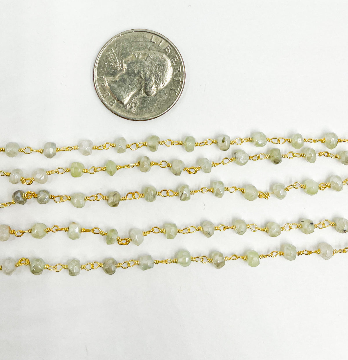 Gold Plated 925 Sterling Silver made with Coated Prehnite Wire Wrap Chain. CPR3