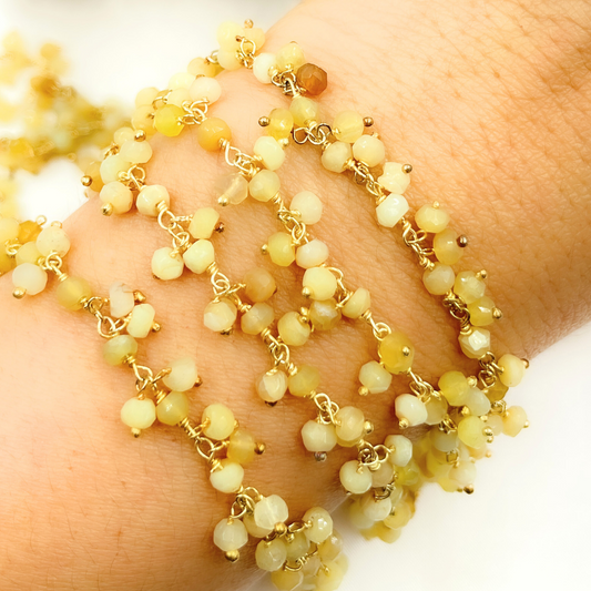 Yellow Opal Cluster Dangle Gold Plated Wire Chain