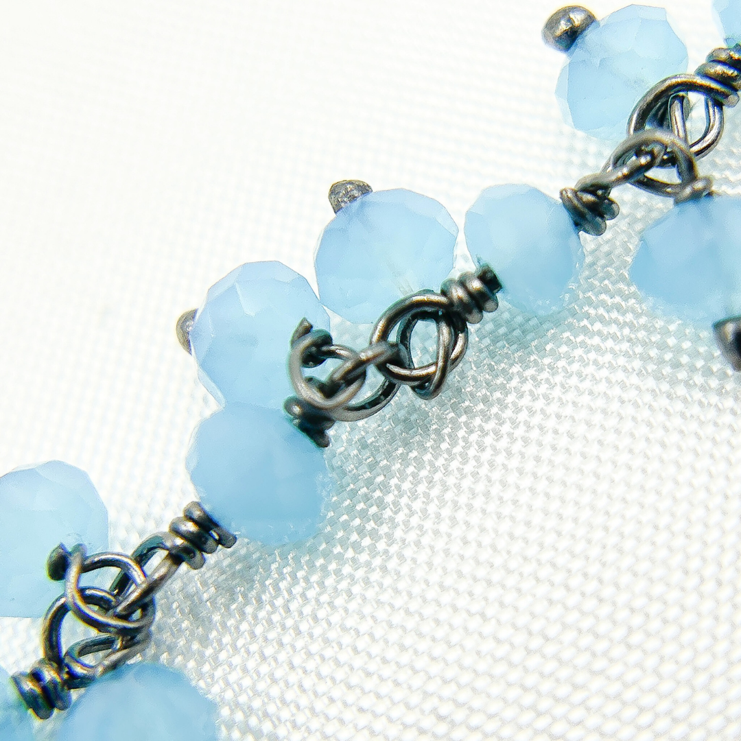 Blue Chalcedony Cluster Dangle 3.5mm Oxidized Wire Chain.