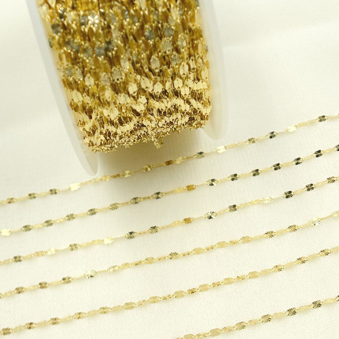 14k Solid Yellow Gold Diamond Cut Marina Unfinished Chain. 030FV30byFt