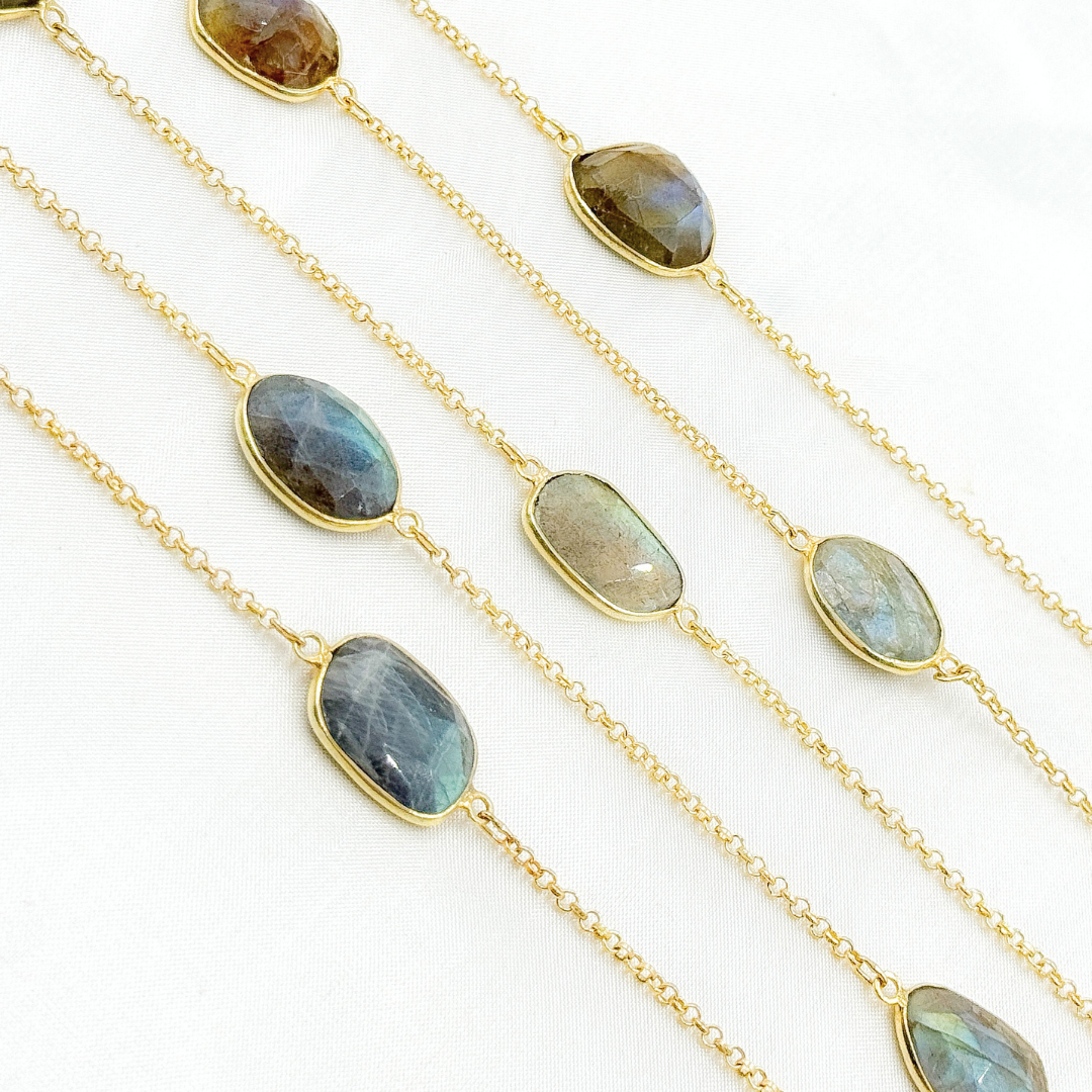 Labradorite Organic Shape Bezel Gold Plated Connected Chain.