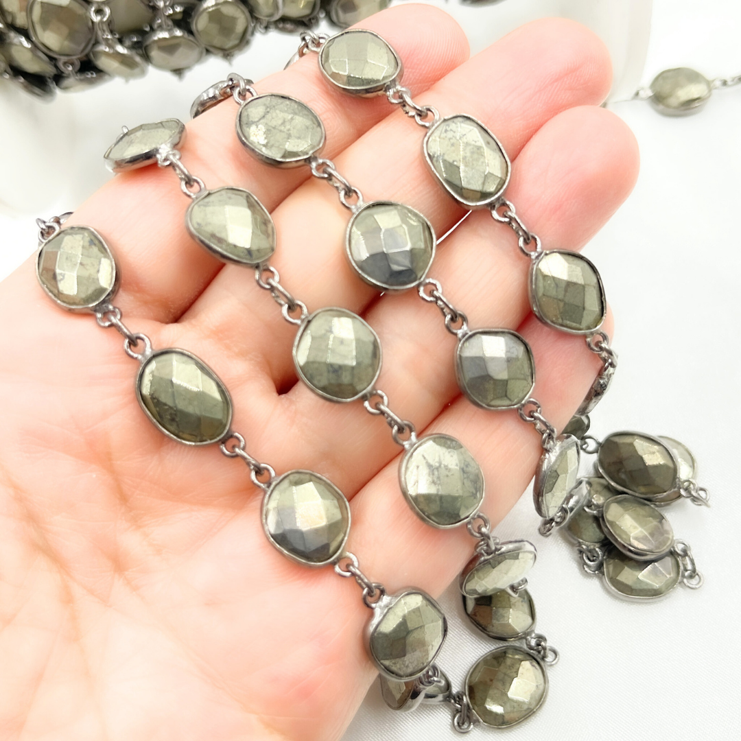 Pyrite Organic Shape Bezel Oxidized Wire Chain