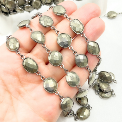 Pyrite Organic Shape Bezel Oxidized Wire Chain