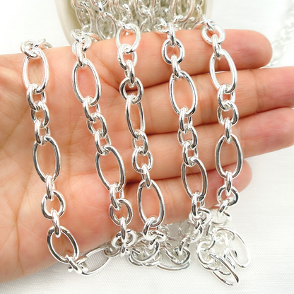 925 Sterling Silver Smooth Oval and Round Link Chain