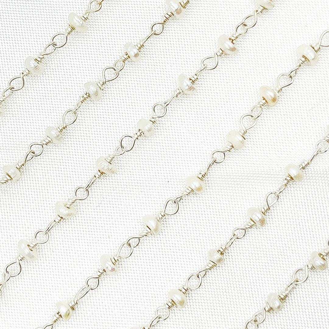 White Freshwater Pearl 925 Sterling Silver Wire Chain. PRL51