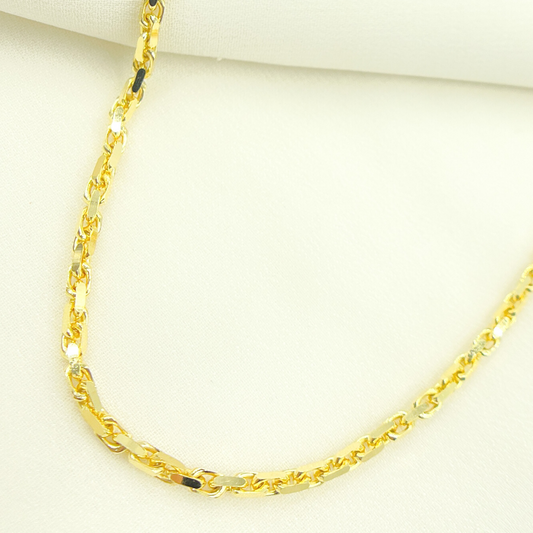 14K Solid Yellow Gold Diamond Cut Box Link Necklace